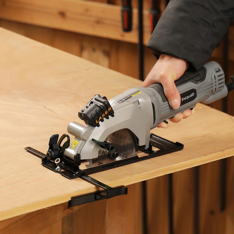 Inequalit Mini Circular Saw, 4Amp 3500RPM Corded Compact Saw with 4-1/2" 24T TCT Blades, Laser Guide, Rip Guide, Vacuum Adapter and Blade Wrench, Max Cutting Depth 1-11/16"(90°), 1-1/8"(45°） - Image 2